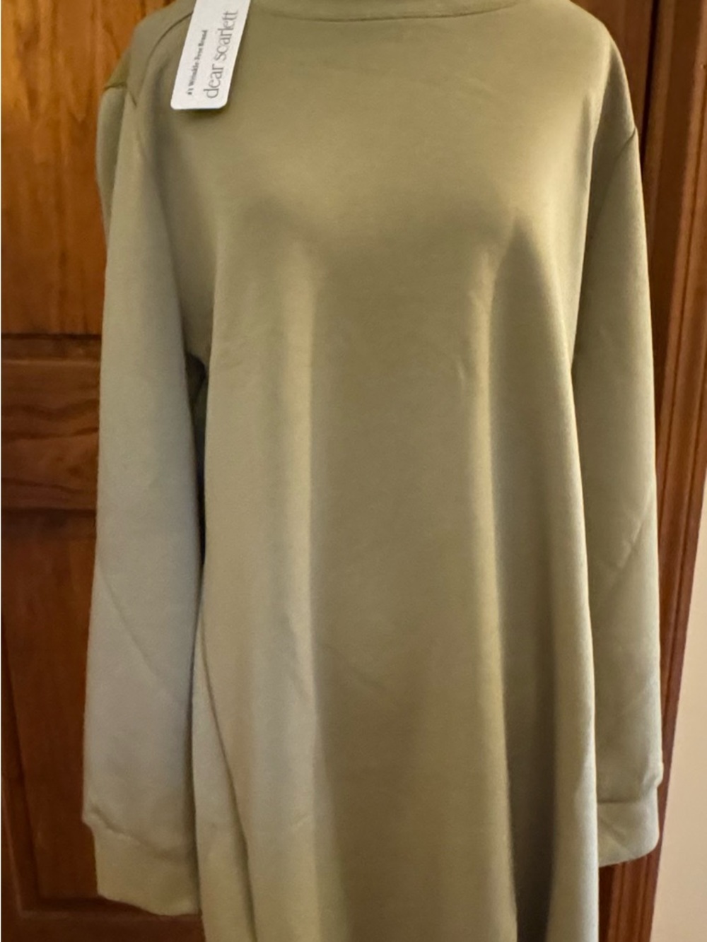 Dear Scarlett 2X scuba Type olive/moss travel dress Long sleeve relaxed fit. NWT - Picture 4 of 6
